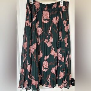 A New Day Dark Green and Pink Floral A-Line Skirt